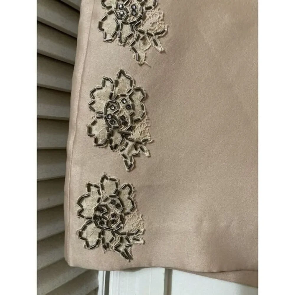 BY TIMO‎ Womens Skirt NEW Size XL powder pink Floral Beaded Silk Blend Ti Mo